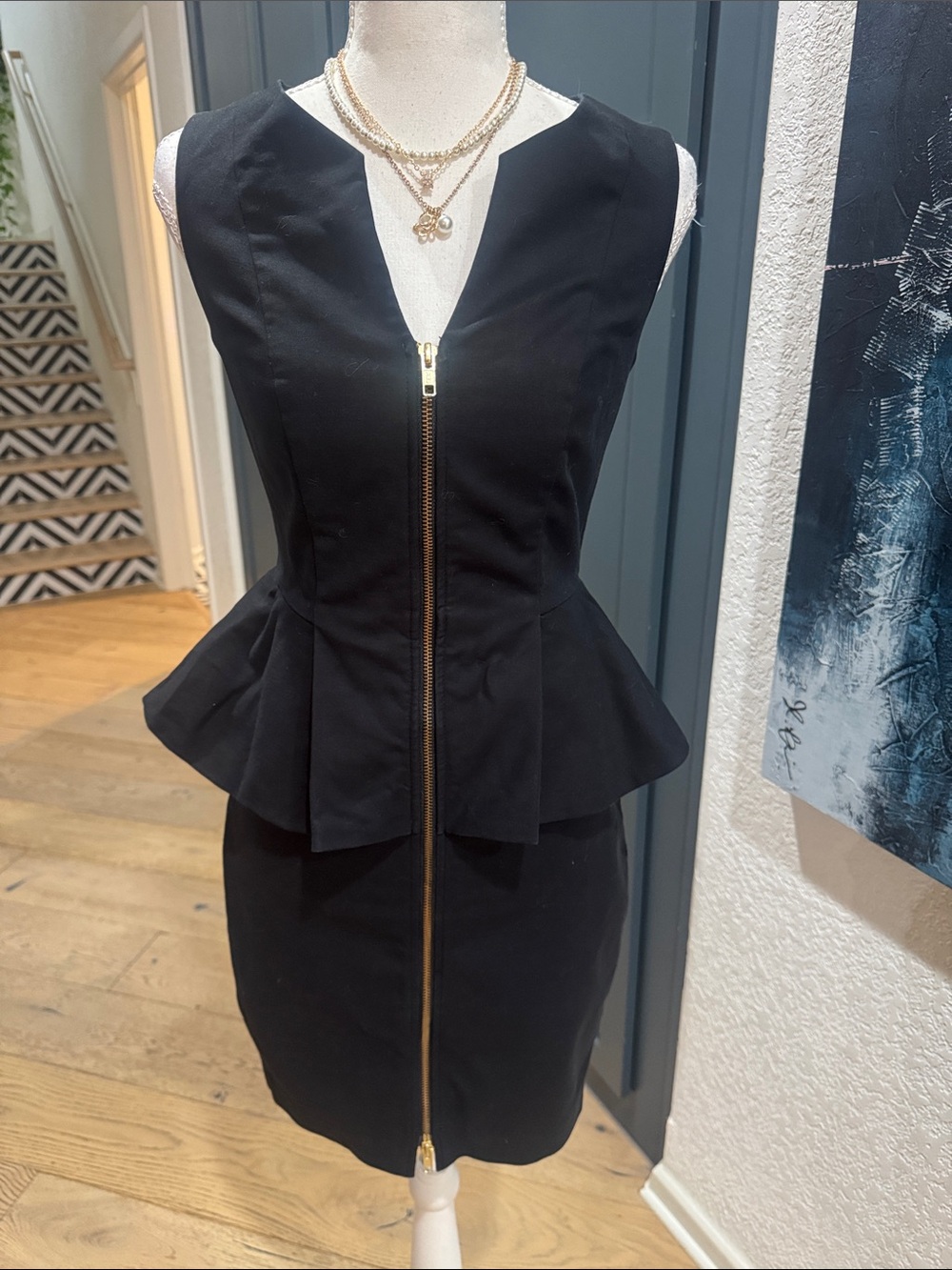 The Limited Black Peplum Zip-Front Mini Dress Flare & Fit Size 0 Classic